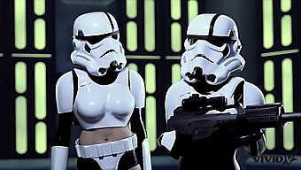 Three Some Adventure With Stormtrooper And Wookie In Cosplay